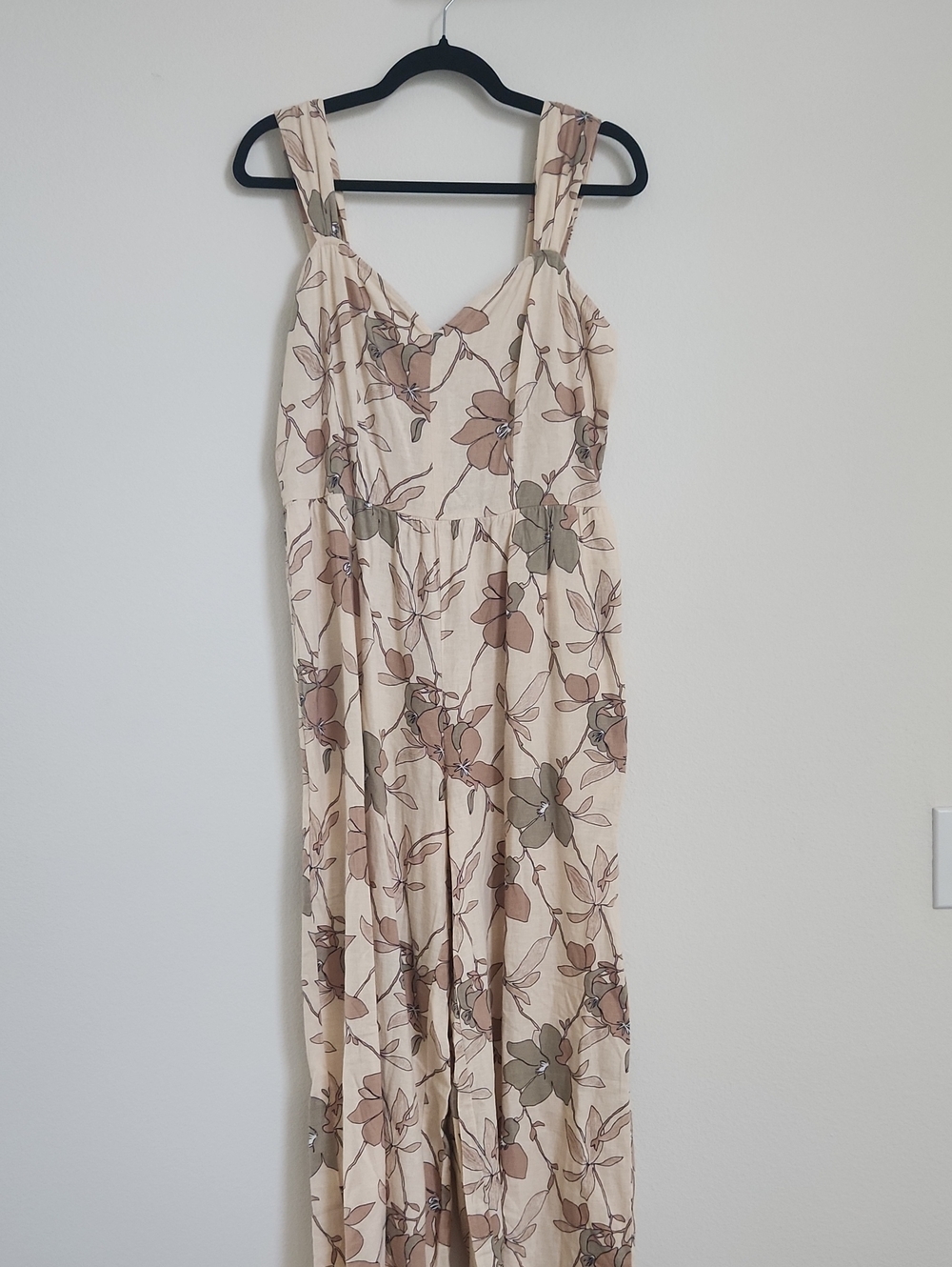 LOFT Cream Jumpsuit with Brown & Olive Floral Print